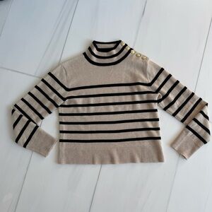 Mock neck Cashmere Beige and Black Women's Sweater